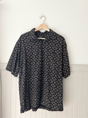 Vintage Villini Mens 100% Silk Shirt Large Abstract Short Sleeve Button Down